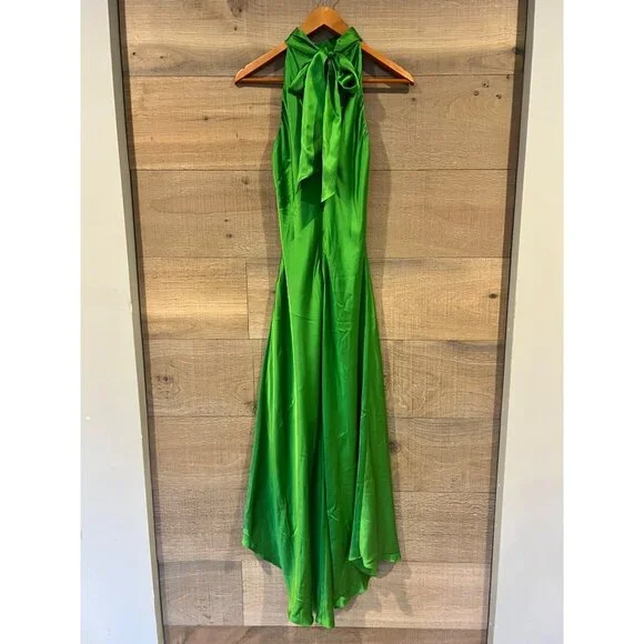 FRAME Draped Neck Tie Halter Bright Peridot silk Dress Size S